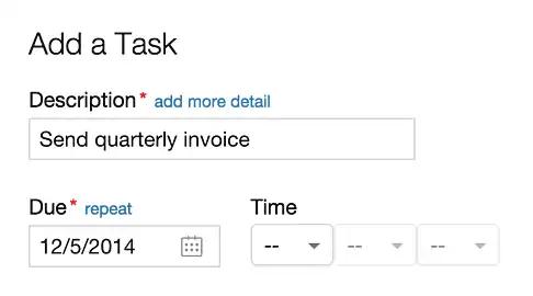 Task form for adding a due date and description.