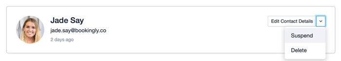 Dropdown next to a user's name showing the option to suspend the user.