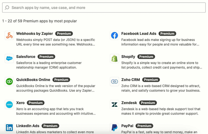 Examples of Zapier apps e.g. Xero, LinkedinAds and PayPal