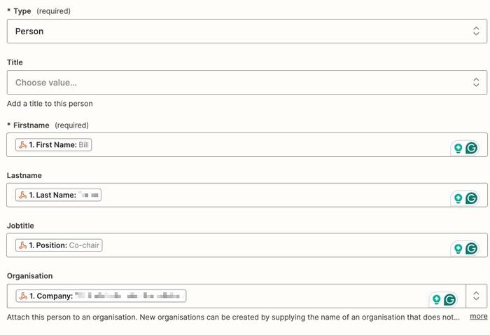 showing the create contact event in zapier