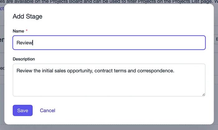 Add stage window in Capsule CRM.
