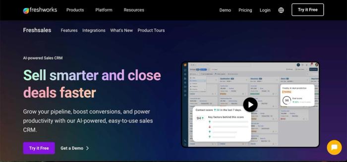 Freshsales homepage