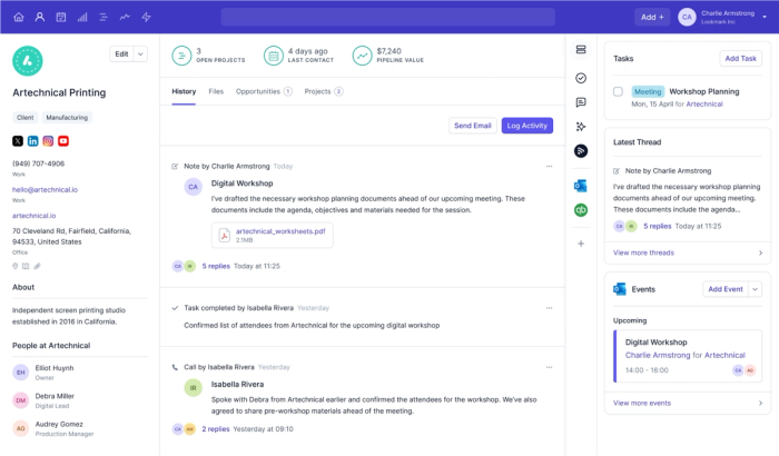 Capsule CRM layout