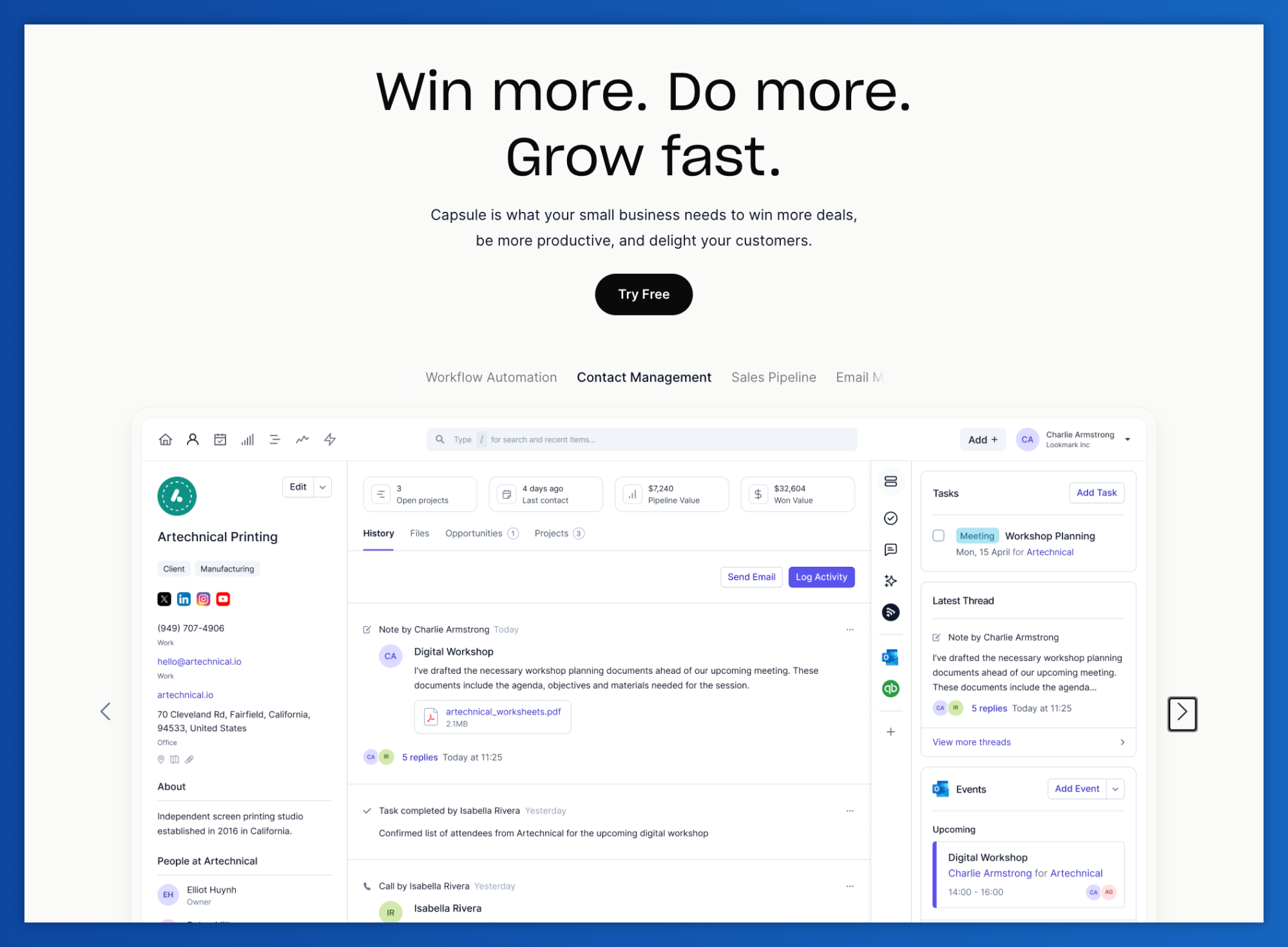 a screenshot of a website that says win more do more grow fast