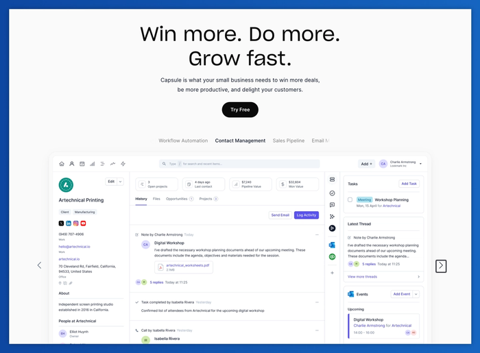 a screenshot of a website that says win more do more grow fast