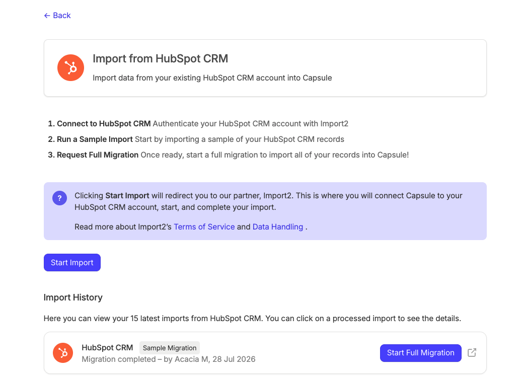 showing the option to start full migration in capsule