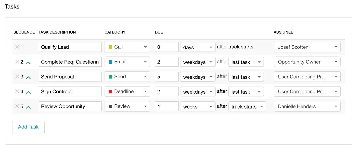 tracks with option to assign a user