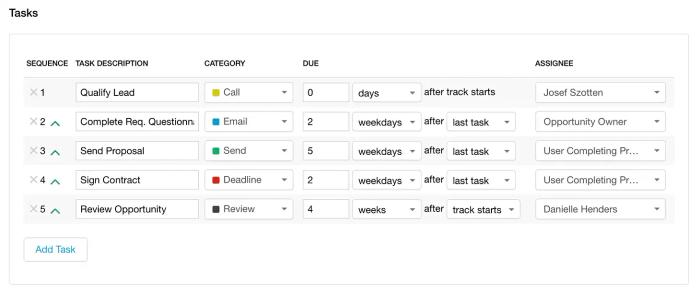 tracks with option to assign a user