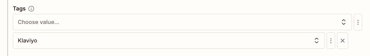 klaviyo tag added in zapier tag field