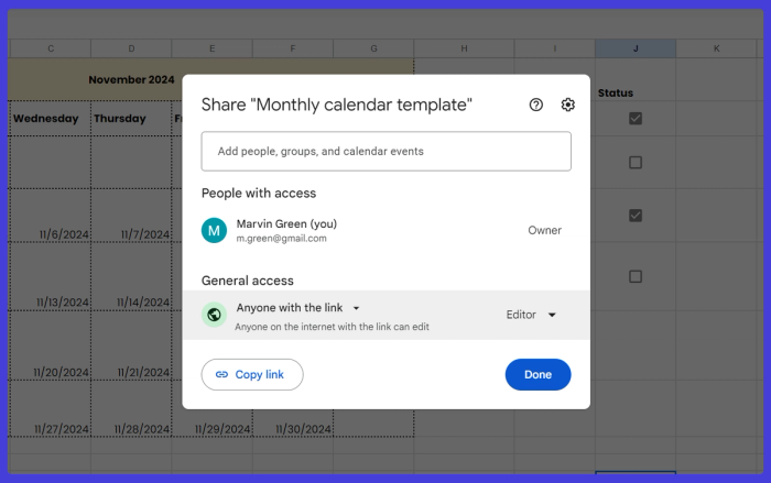 Google Sheets link sharing