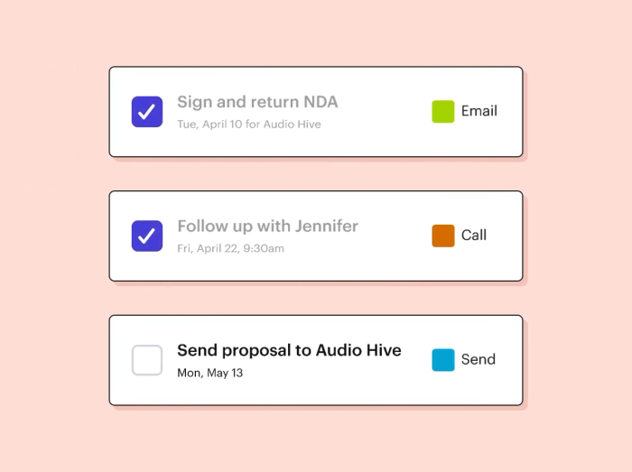 a sign and return nda email follow up with jennifer call and send proposal to audio hive