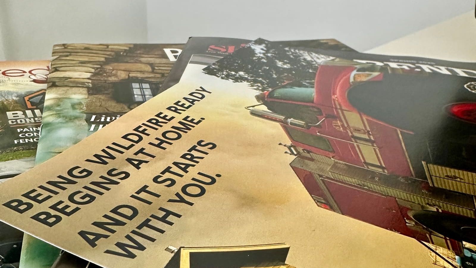 Photo of print booklets and flyers that come via mail