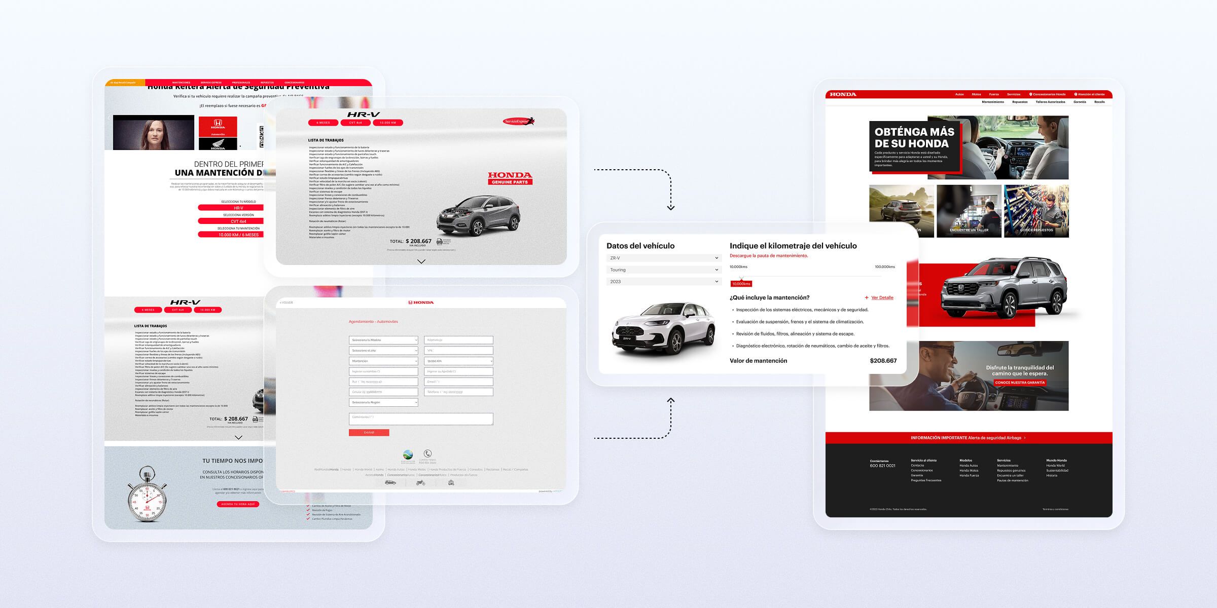 Honda's existing service website showing navigation and layout issues