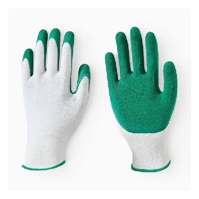 Latex Coated Crinkle Finish Gloves – Green Half Latex — Image 1
