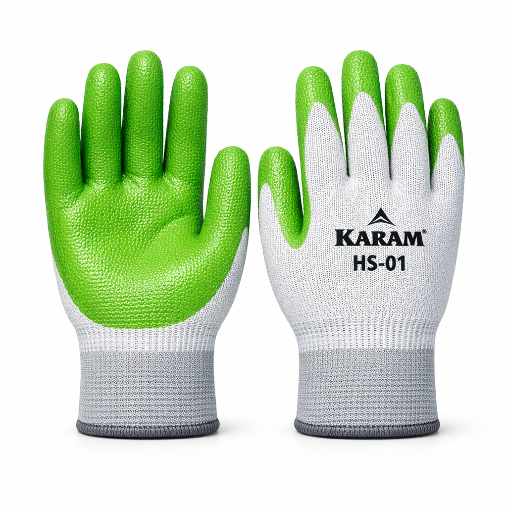 KARAM HS-01 Latex Coated Safety Gloves – Cut Level 1 EN 388:2016 — Image 1