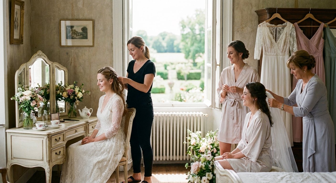 Mariée se préparant pour son jour de mariage.