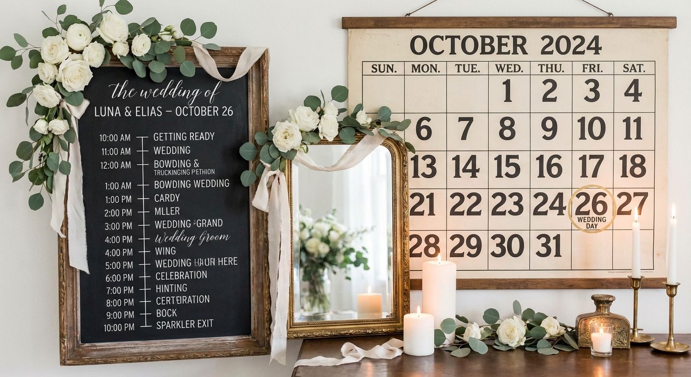 Planning de jour de mariage avec des décorations élégantes.