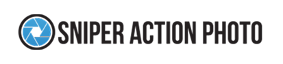 Sniper Action Photo logo with camera shutter icon