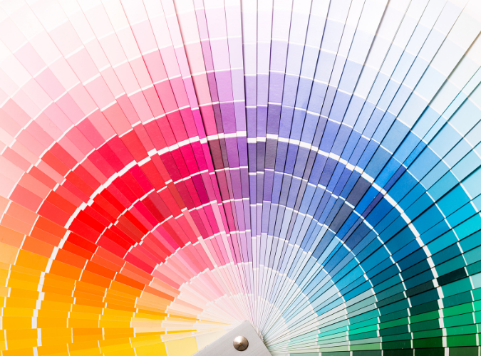 Fanned-out colour swatch guide