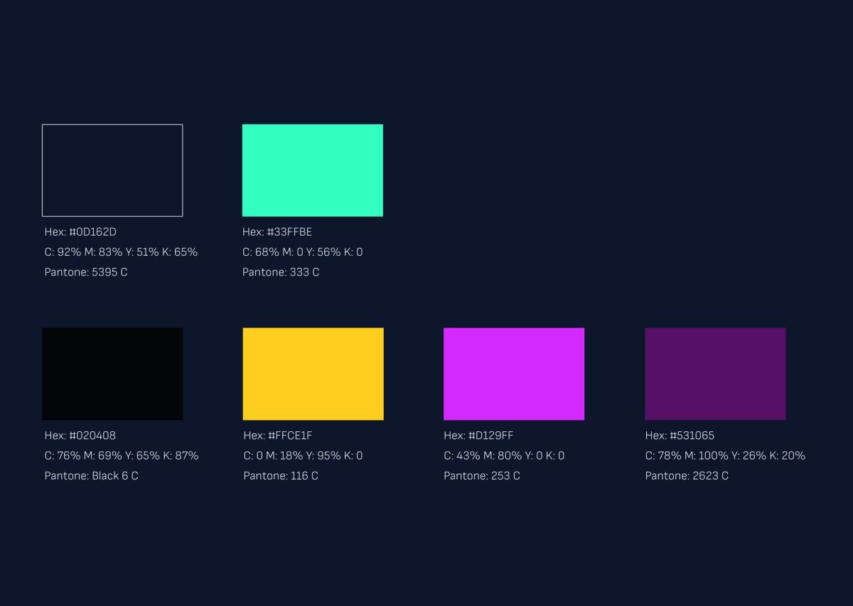 Reliant Life Sciences documented color system with hex, CMYK, and Pantone values