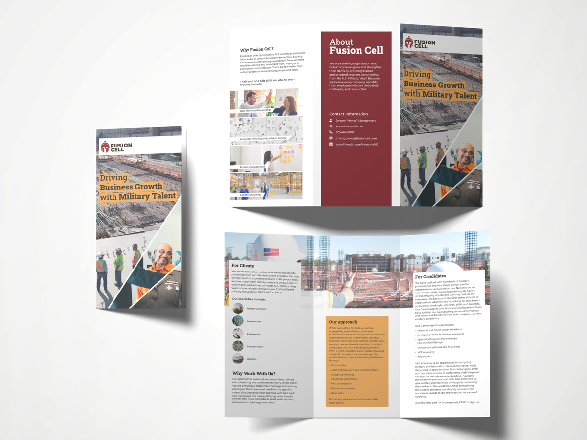 Fusion Cell trifold brochure: For Clients and For Candidates