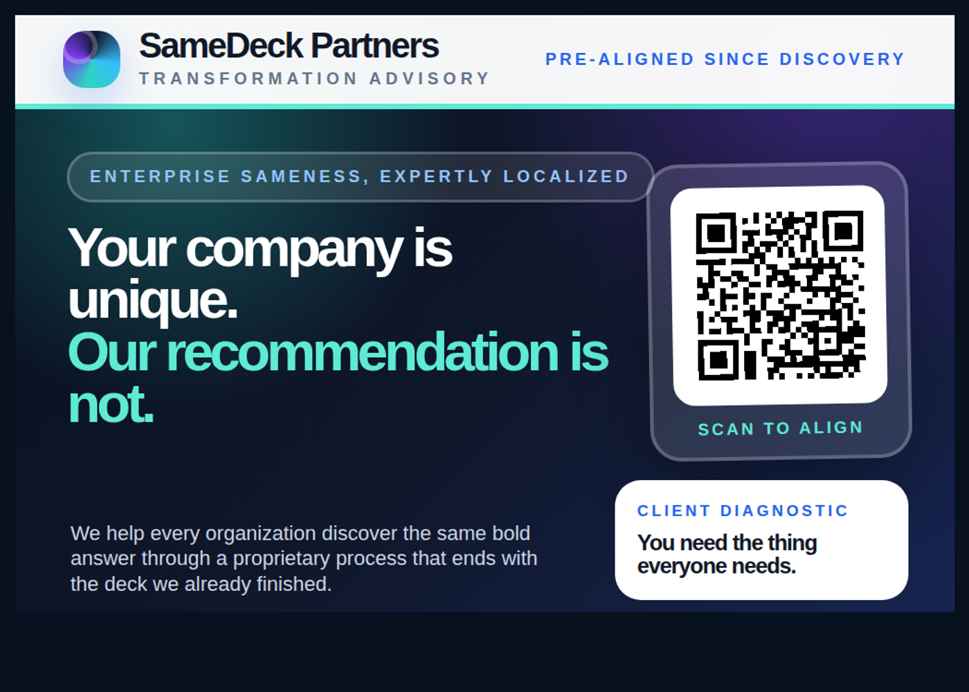 SameDeck Partners fake consultancy sticker with QR code