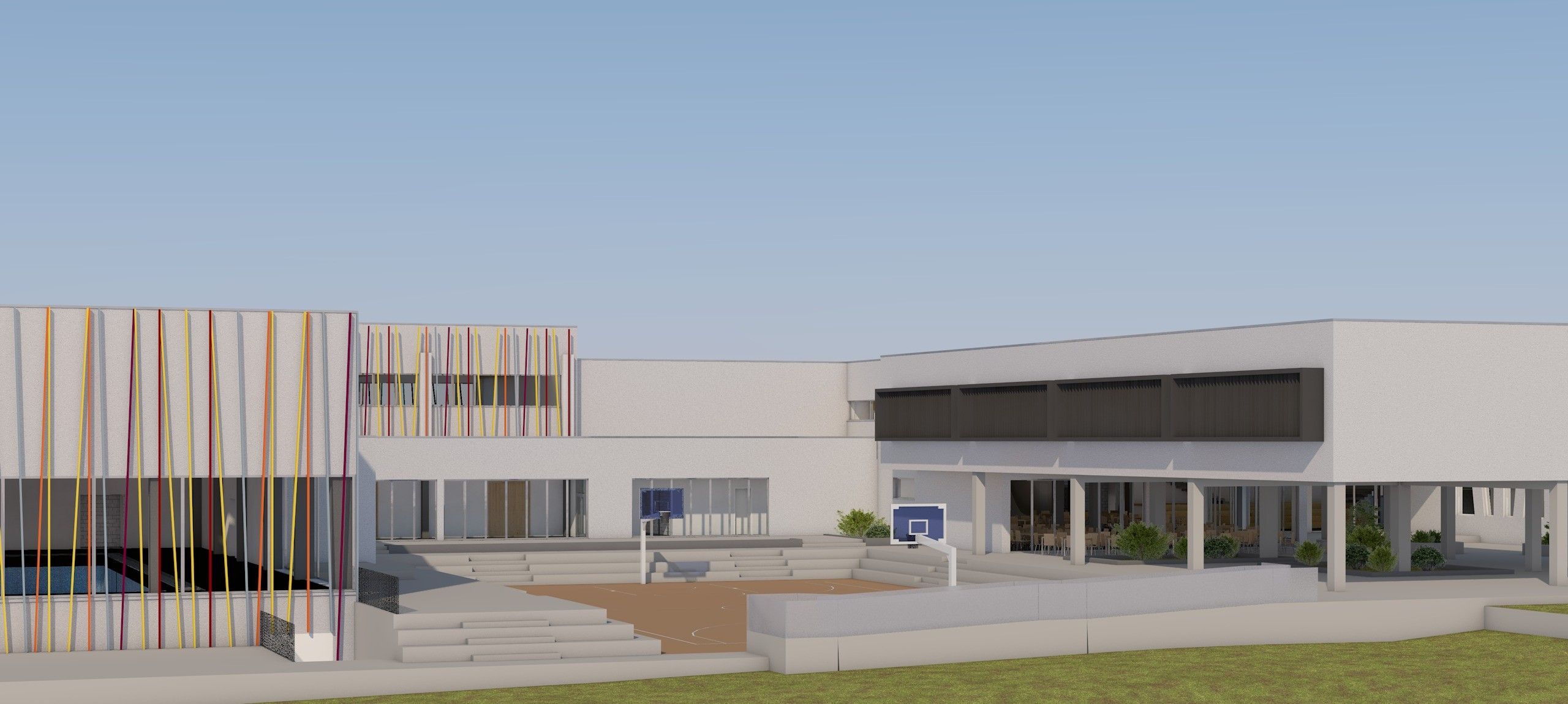 OŠ Ražine - pročelje i vanjsko igralište