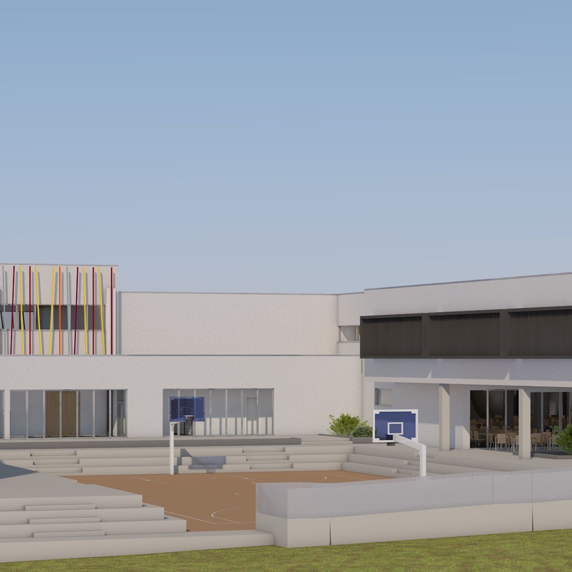 OŠ Ražine - pročelje i vanjsko igralište