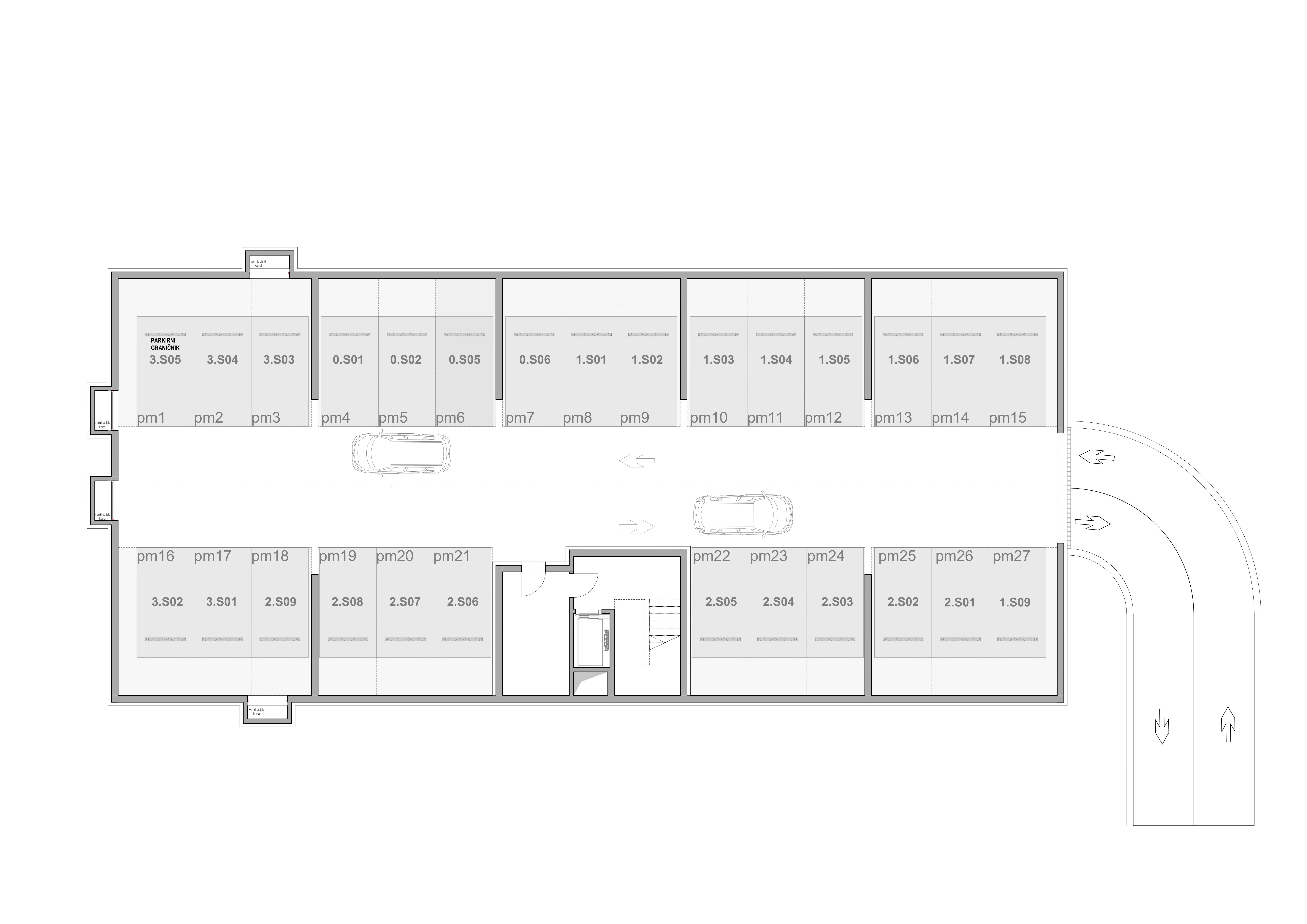 POS Stanovi Varaždin - Tlocrt podzemne garaže