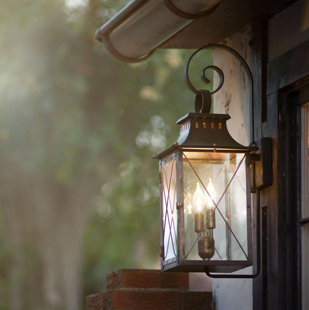 The CopperSmith Market Street Electric Top Scroll Coach Bars Wall Mount Lifestyle 2