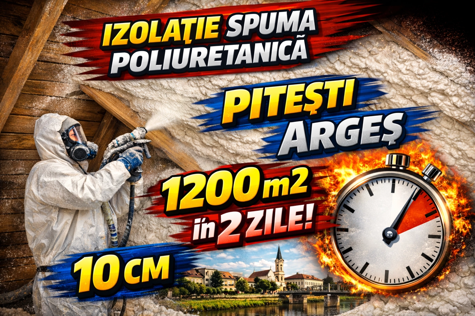 izolatie spuma poliuretanica Pitesti Arges 1200 mp in 2 zile 10 cm celula deschisa aplicare hala