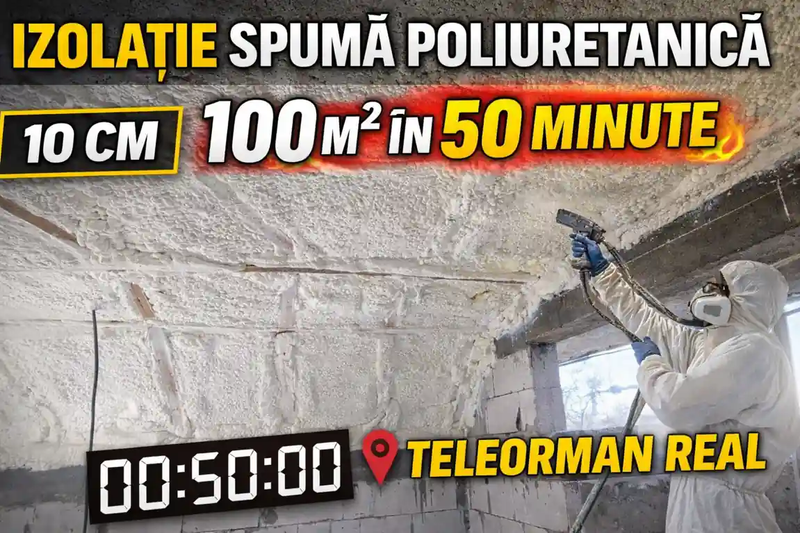 izolație spumă poliuretanică 100m2 în 50 minute Teleorman aplicare pulverizare tavan și pod