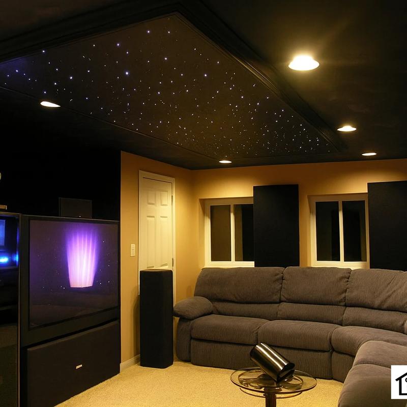 tavan extensibil tip cer înstelat într-o sală home cinema