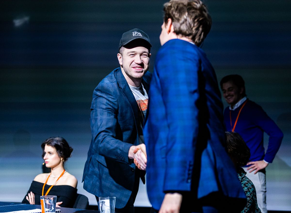 A handshake between two men