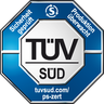 Prüfzeichen TÜV SÜD, Sicherheit geprüft und Produktion überwacht