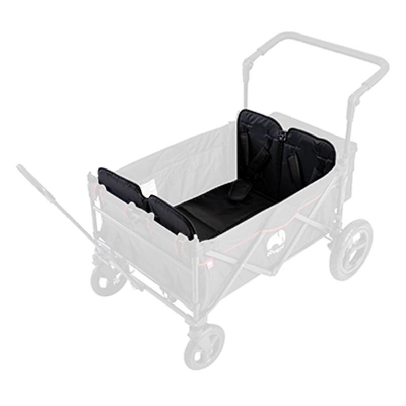 Sitzpolster in Schwarz für den WagonPro mit zwei Rückenlehnen, eingehängt im ausgegrauten Bollerwagen