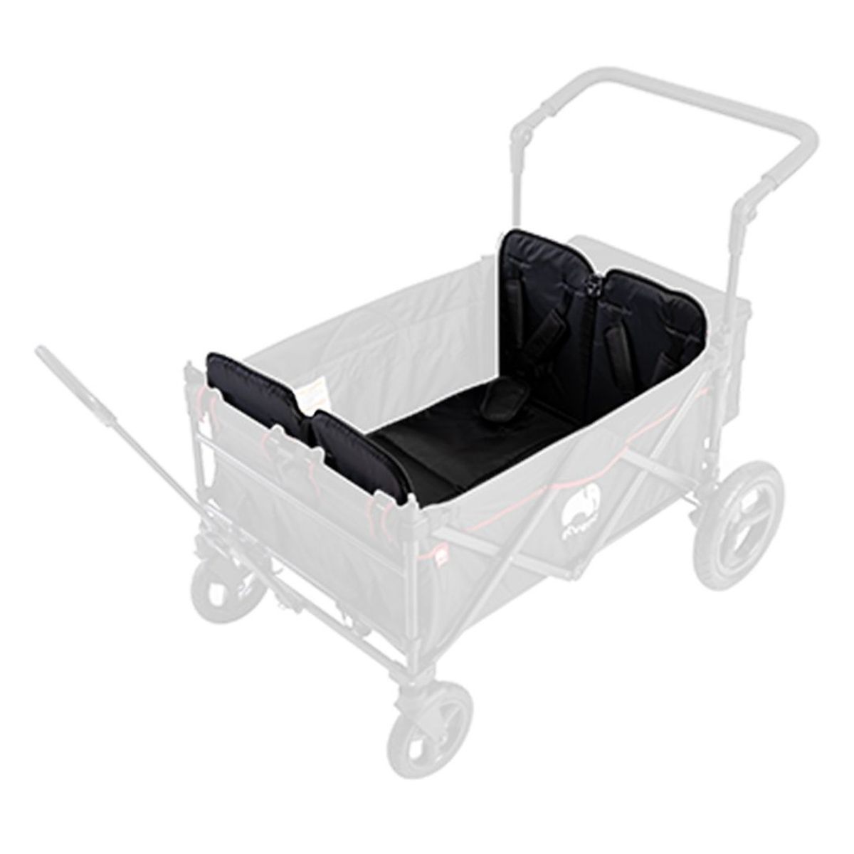 Sitzpolster in Schwarz für den WagonPro mit zwei Rückenlehnen, eingehängt im ausgegrauten Bollerwagen