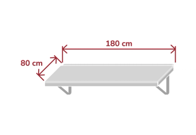 Maßzeichnung des Wandklapptischs 180 cm mit 180 cm Breite und 80 cm Tiefe der Tischplatte
