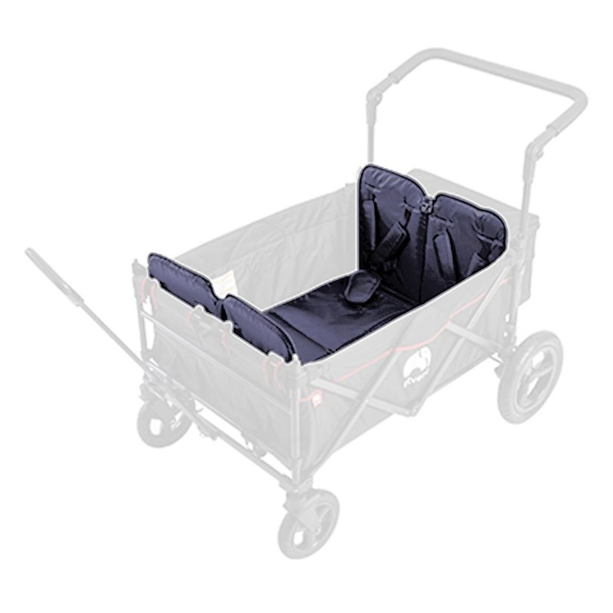 Sitzpolster in Indigoblau für den WagonPro mit zwei Rückenlehnen, eingehängt im ausgegrauten Bollerwagen