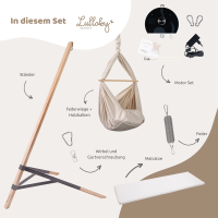 Lullaby Federwiege in Naturbeige: Set mit Holzständer, Federwiege, Motor, Feder und Matratze