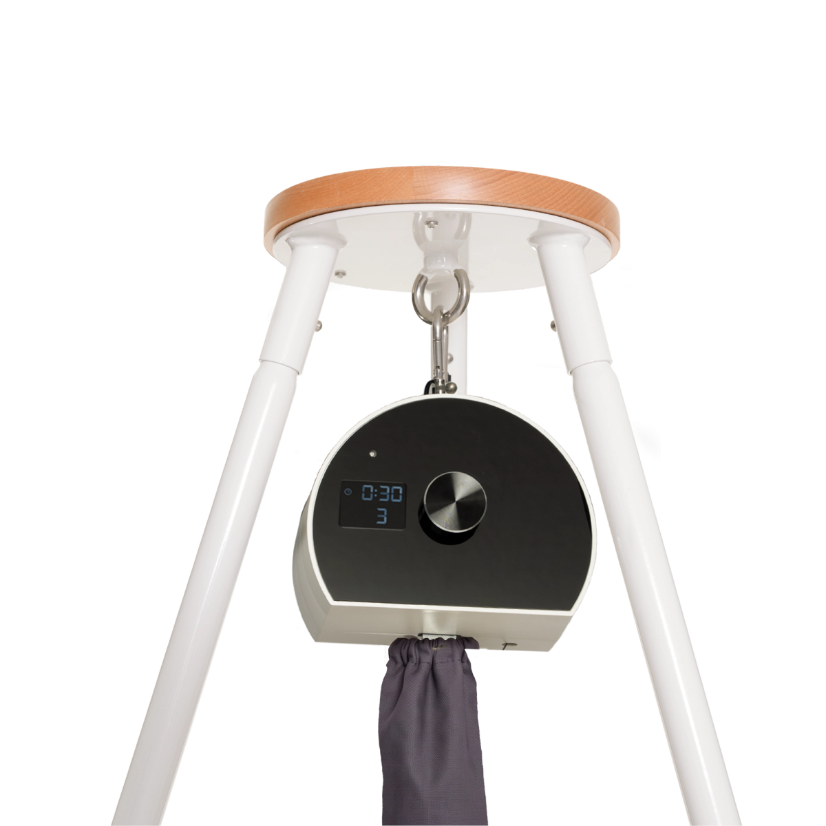 Federwiege aus Baumwolle mit Motor Schwarz und Ständer Tripod (Bild 3) (Mit KI bearbeitetes Bild)