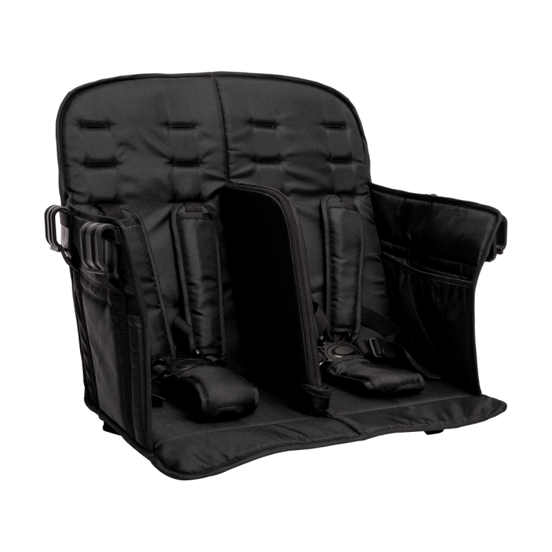 Ergonomische Sitzpolster FlexProfessional 4 schräg von vorn mit zwei Sitzplätzen und Netztasche an der Seite, freigestellt