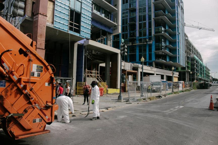 View from the M & 2nd St. NE underpass: more than a city block of new luxury real estate development. 