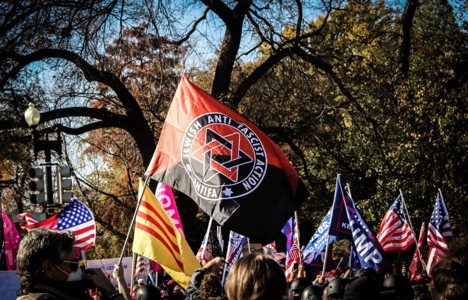 a rally against fascists
