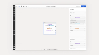 Conversation Builder with a Split Node selected and a side bar editor open