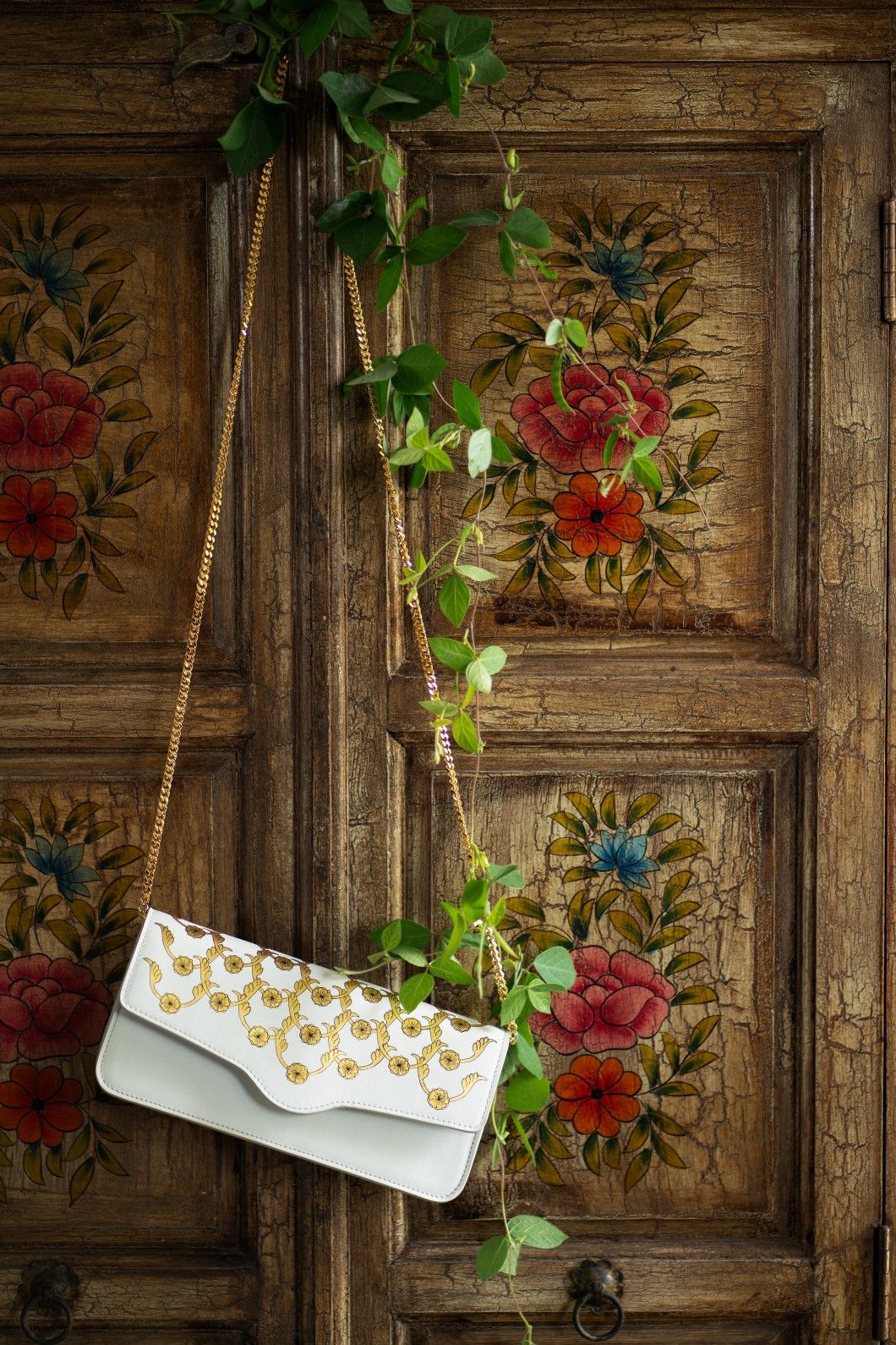 The Beautiful Charvi Clutch in Sand embodying Rajasthan's rich culture 