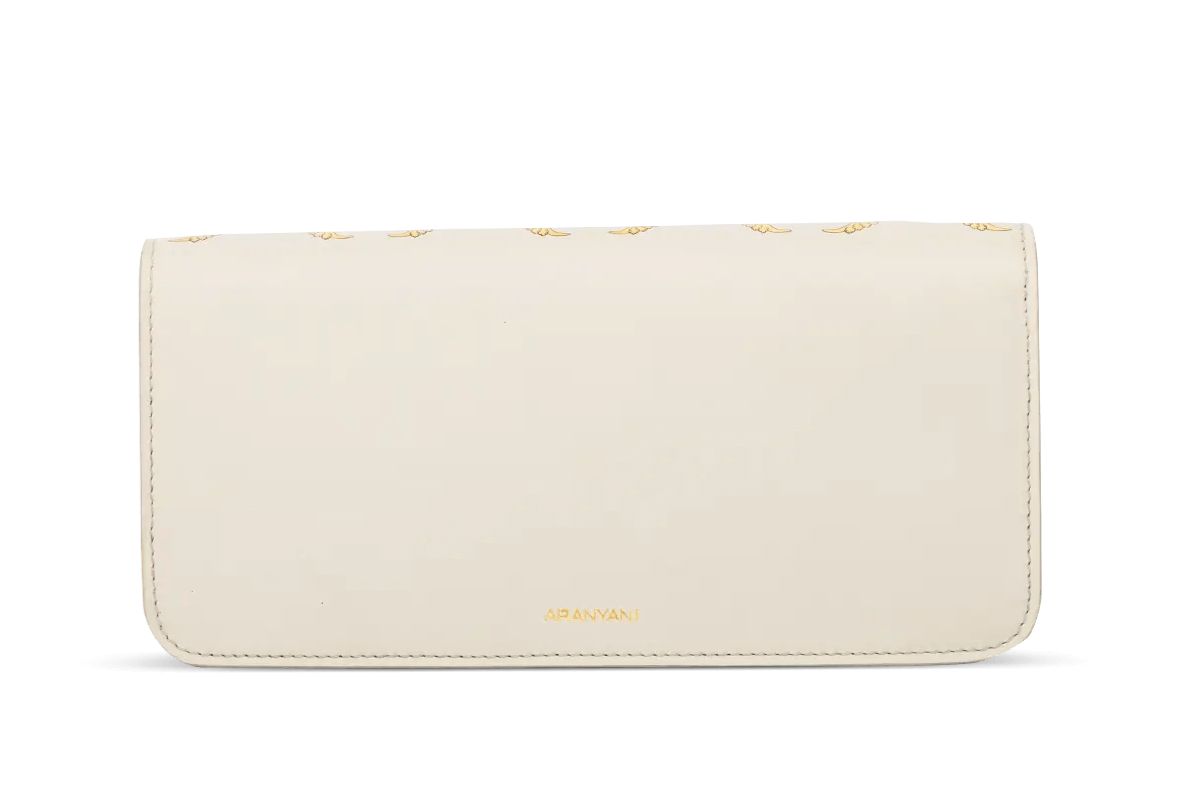 The back view of the Charvi clutch from the golden trails collection