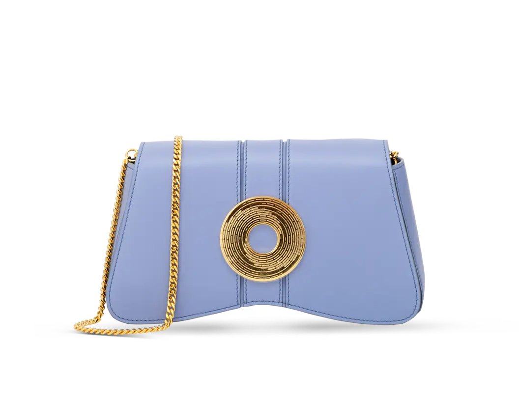 Aranyani Marquise Clutch in Tranquil Blue Shade with a gold plated Monogram Medallion