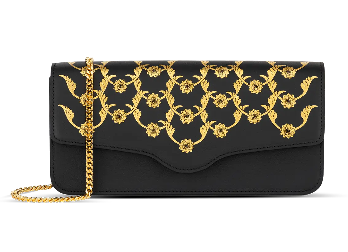 Aranyani Indian heritage handcrafted Charvi Clutch in Obsidian Shade