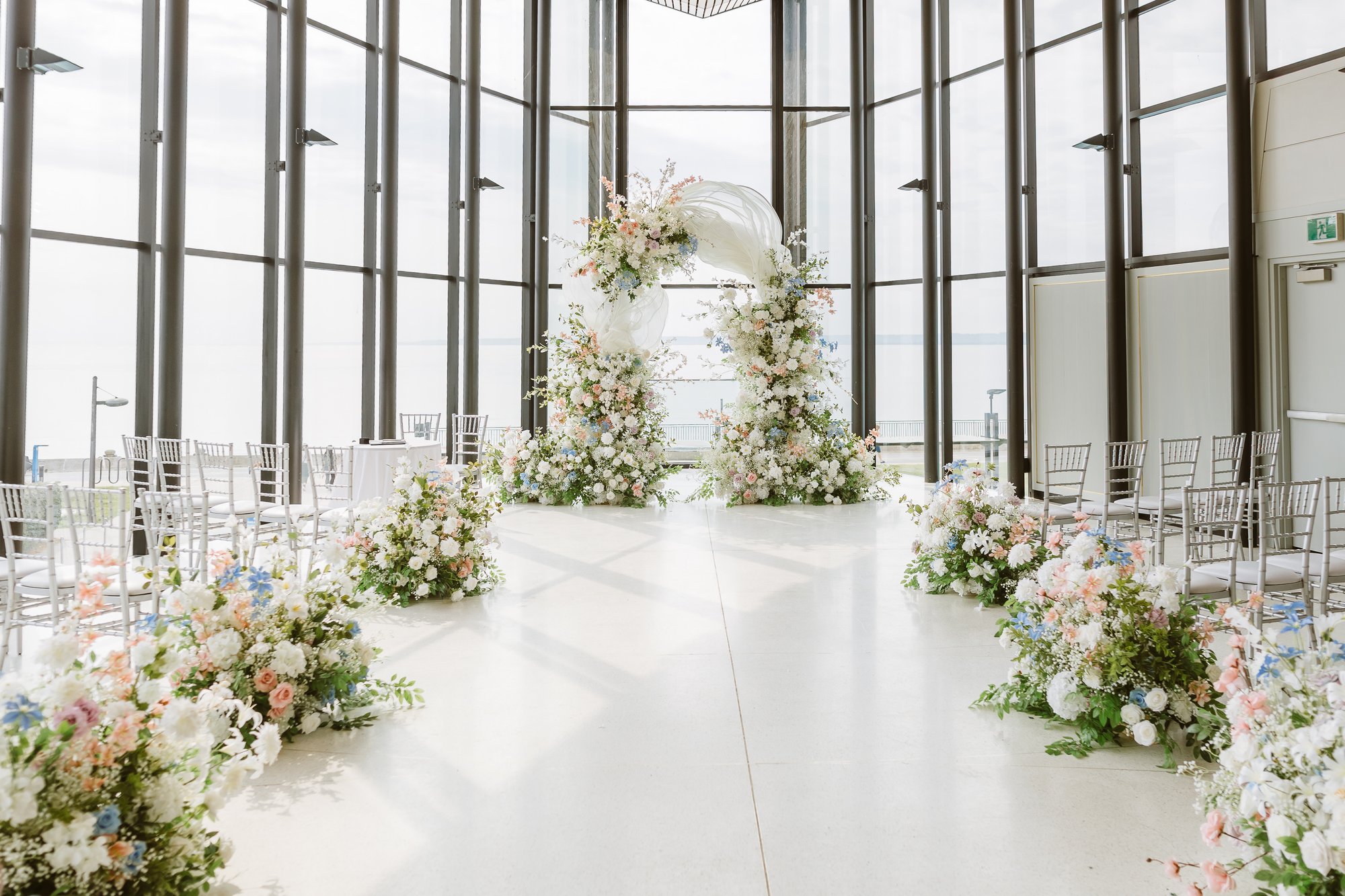 Spencer’s at the Waterfront wedding with modern glass architecture